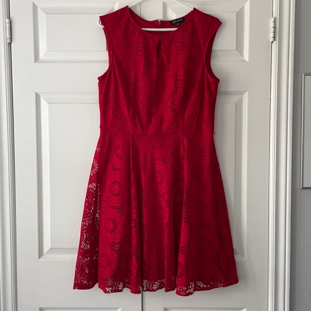 Jessica, red, lace design, size 14P (petite)